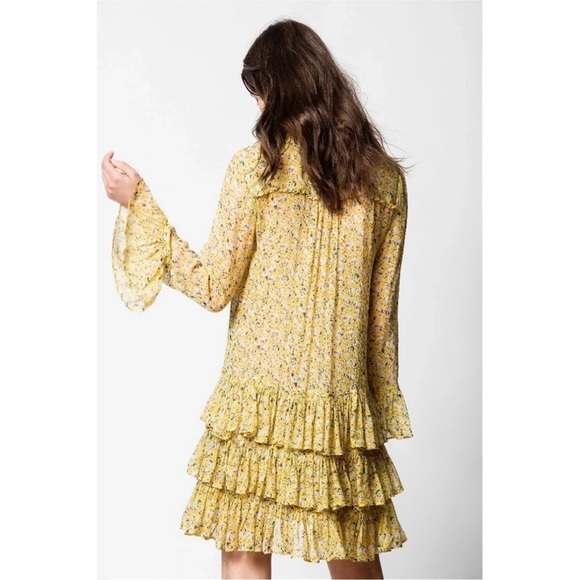 Yellow Zadig & Voltaire Dress Long Sleeve Drop Waist Very Feminine Ruffle Sleeve - Picture 4 of 8